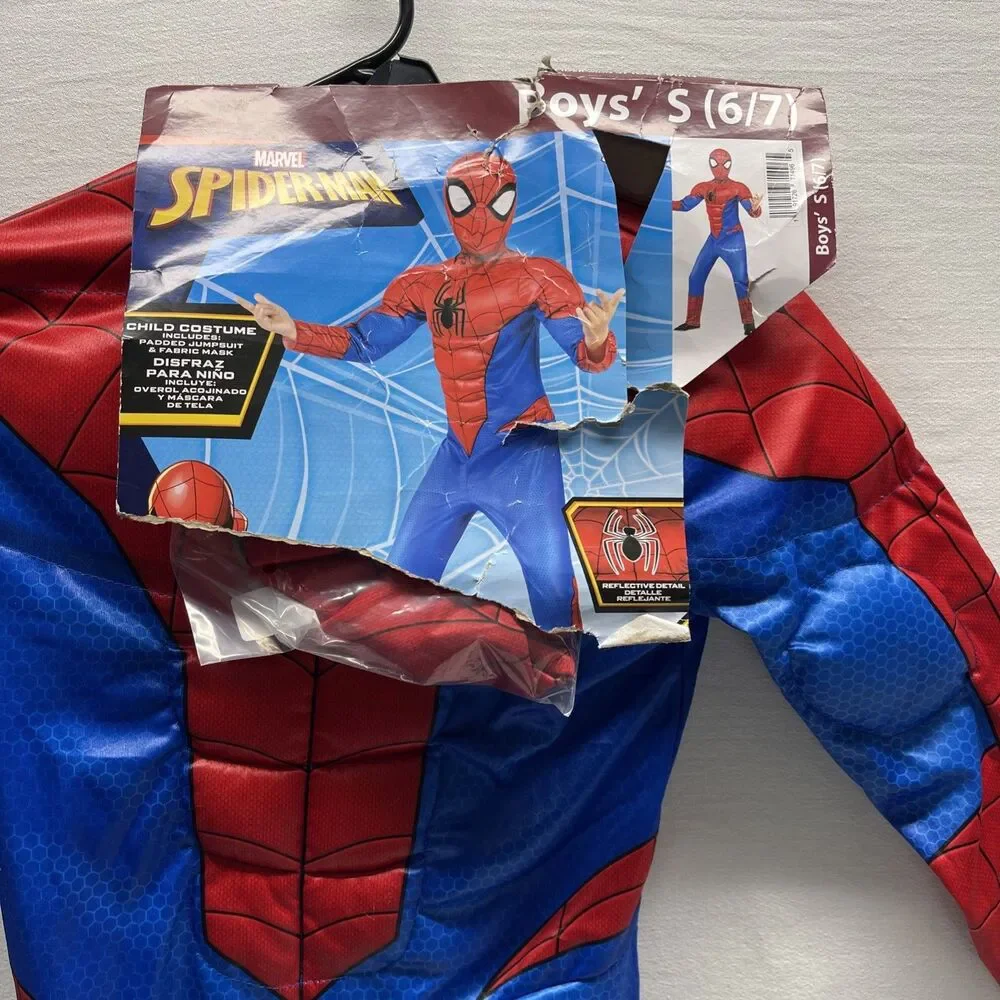 Marvel Spiderman Padded Jumpsuit Costume S 4-7 Muscles Mask Spider Man Costumes